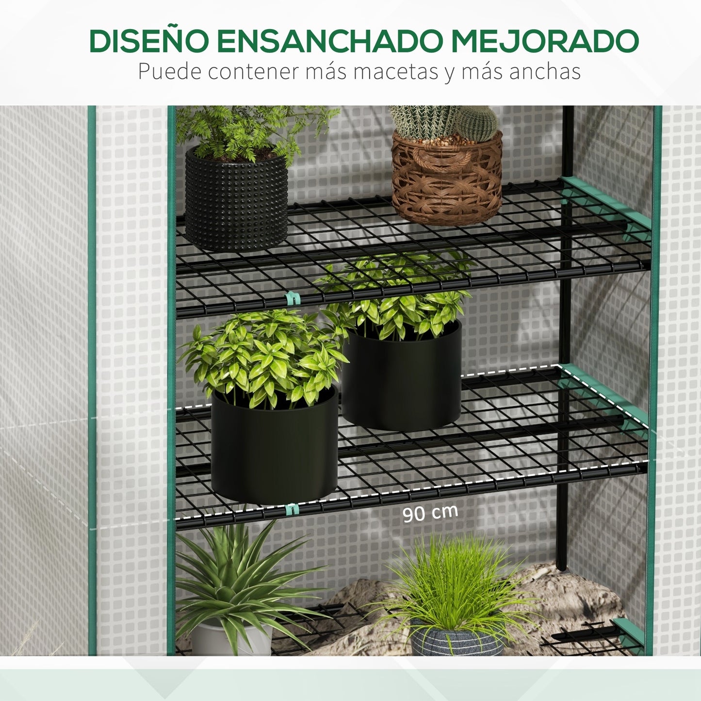 Outsunny Invernadero De Jardín De 5 Niveles Diseño Ensanchado 90x49x193cm Blanco_3