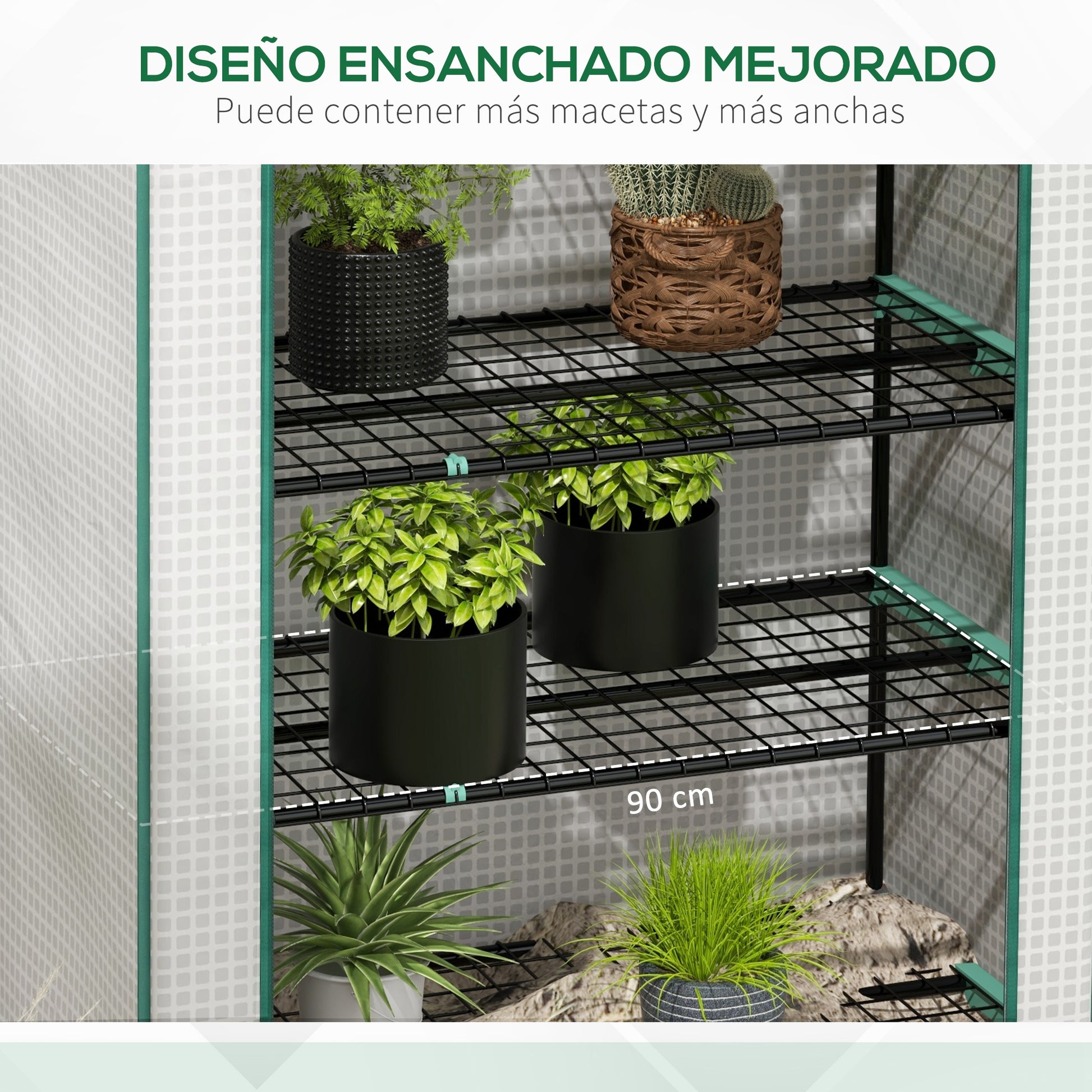 Outsunny Invernadero De Jardín De 5 Niveles Diseño Ensanchado 90x49x193cm Blanco_3
