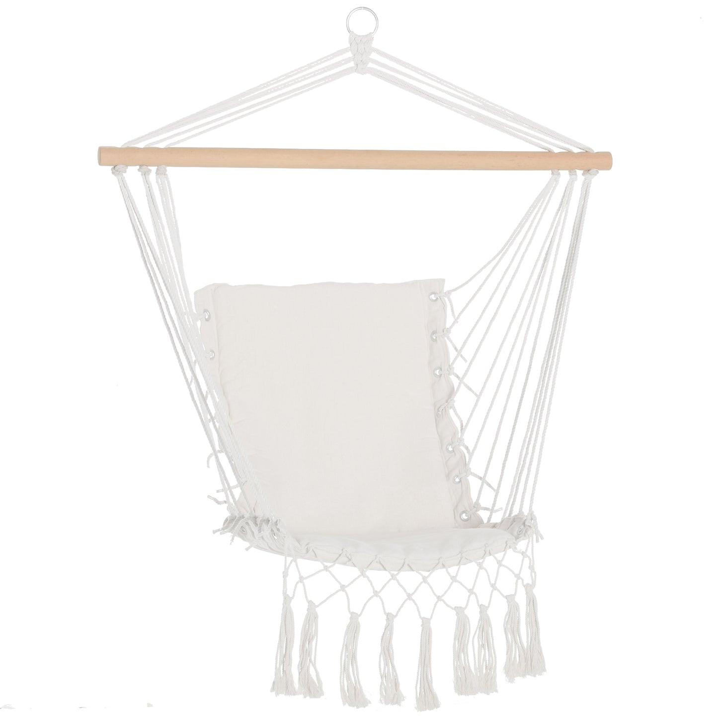 Outsunny Silla Colgante Con Borlas Carga 120 Kg Para Interior Y Exterior Blanco_0