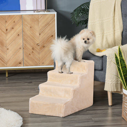 Pawhut Escalera Para Mascotas De 4 Peldaños Con Funda Extraíble 60x35x44cm Beige_1