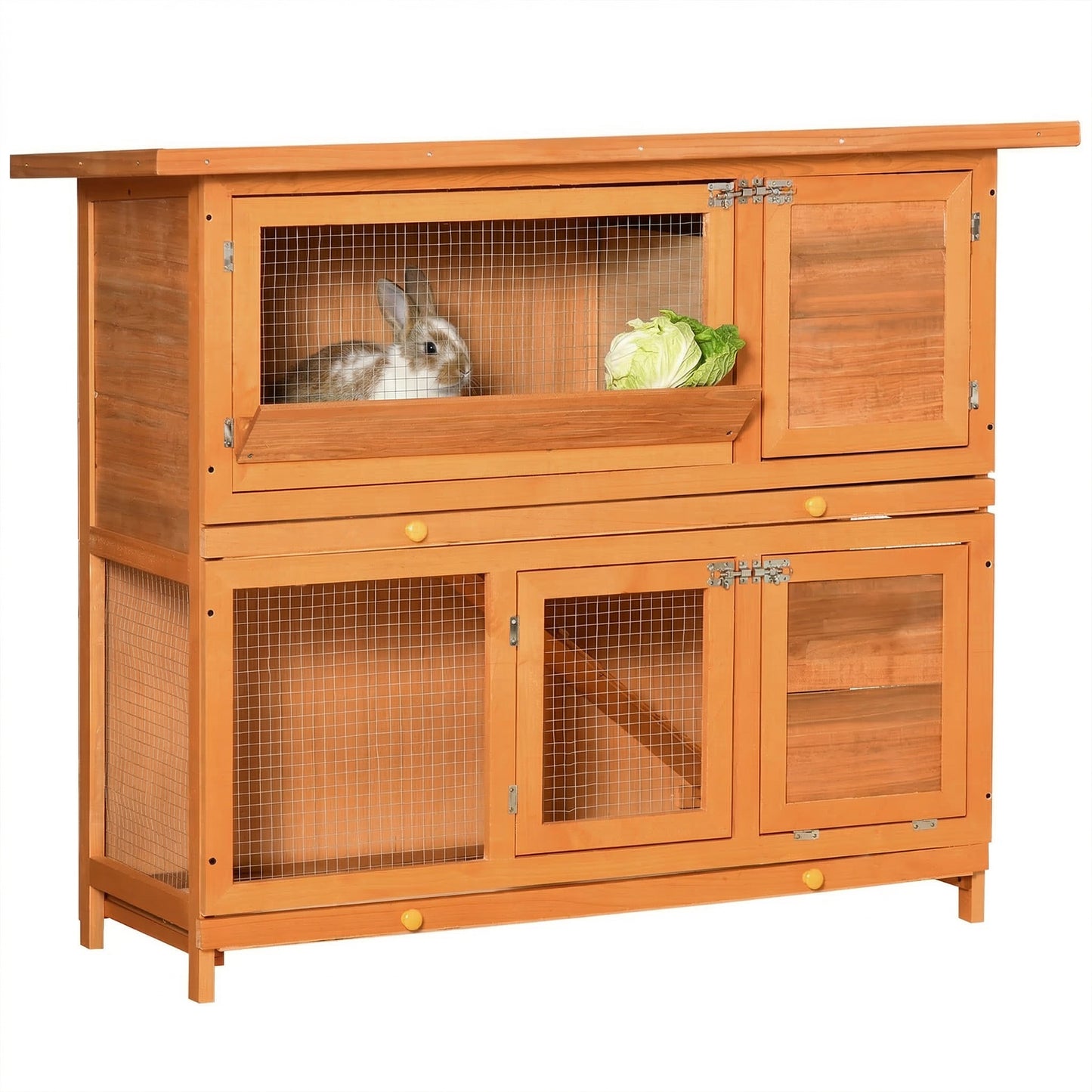 Pawhut Conejera Madera Exterior 2 Pisos Con Techo Abrible Bandejas 120x48x100 Cm_0