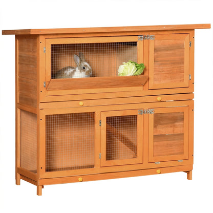 Pawhut Conejera Madera Exterior 2 Pisos Con Techo Abrible Bandejas 120x48x100 Cm_0