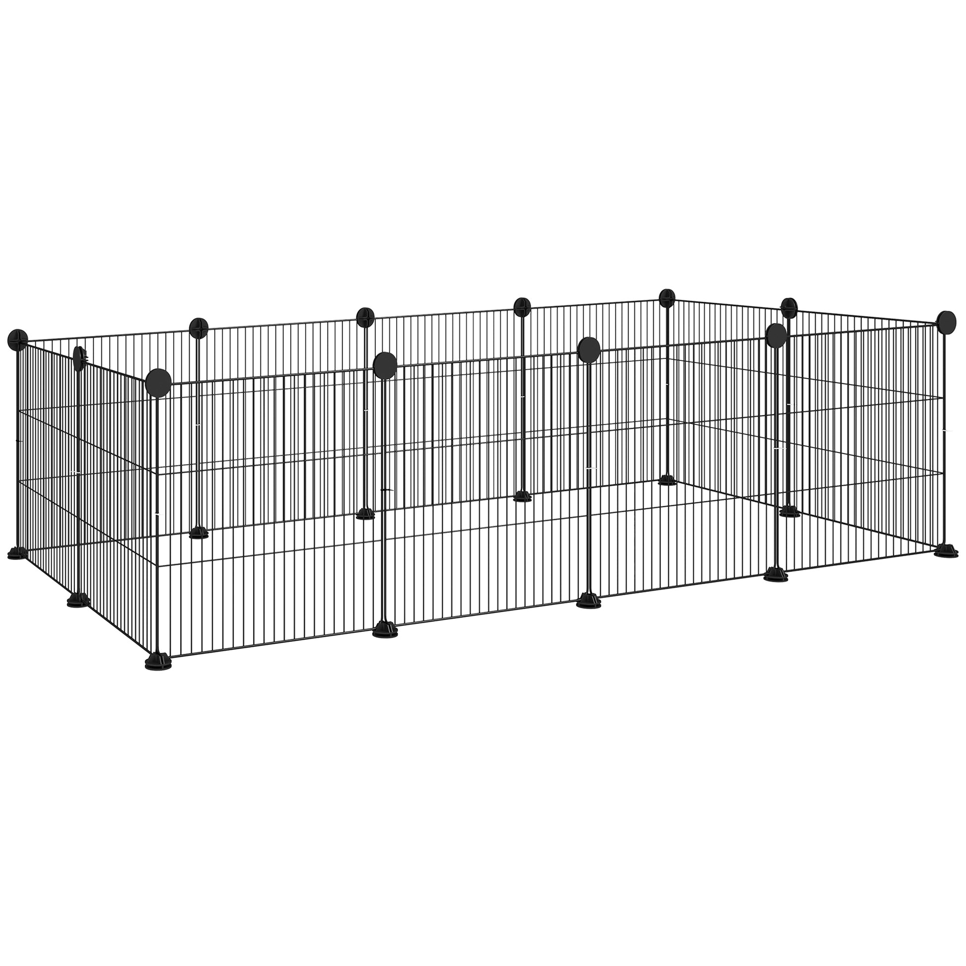 Pawhut Valla Metálica Para Mascotas Con 12 Paneles Diseño Diy 140x70x35 Cm Negro_0