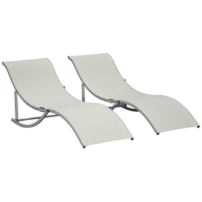 2 Tumbonas Plegables De Jardín Aluminio Outsunny 165x61x63 Cm Beige_0