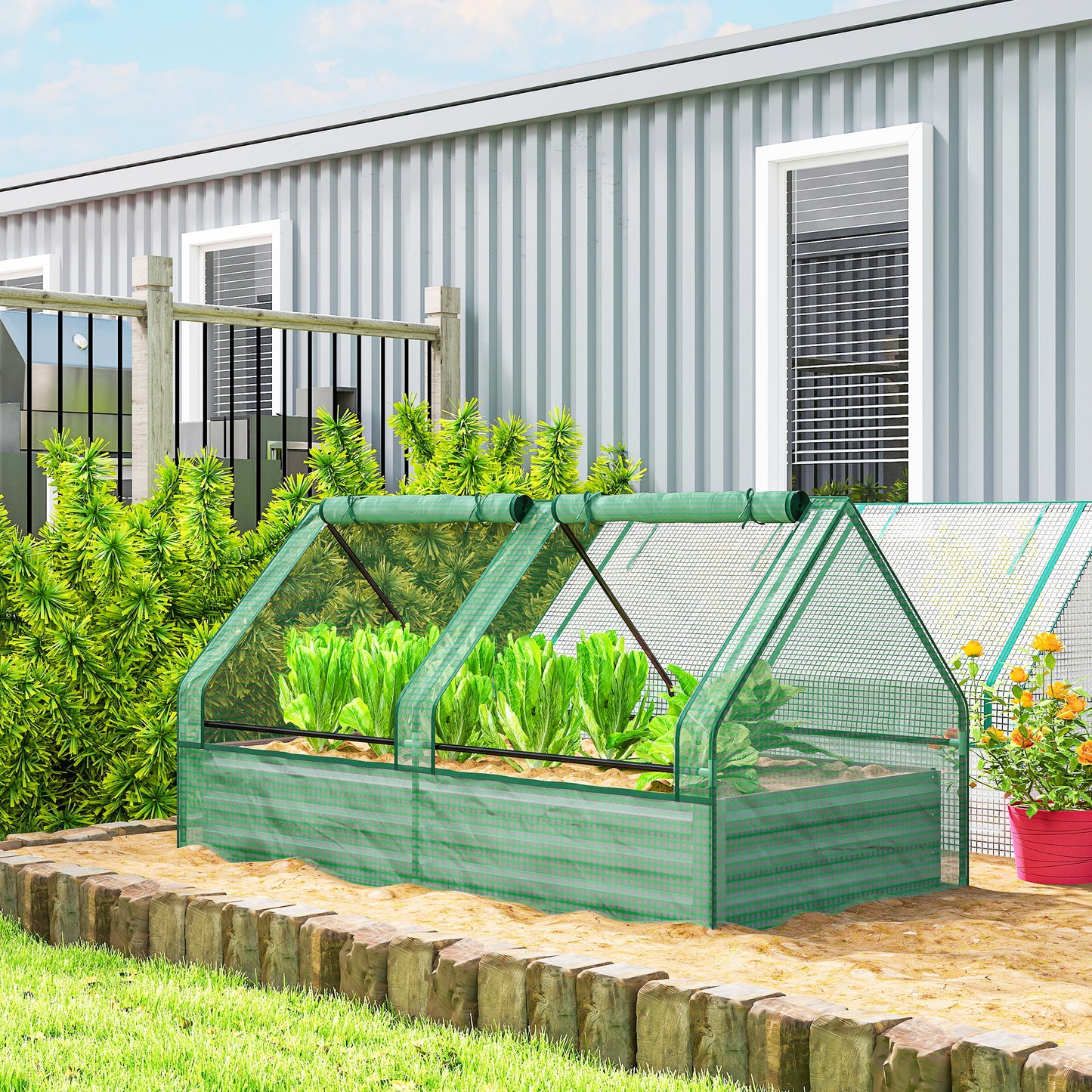 Outsunny Jardinera Exterior Grande De Acero Galvanizado Con Mini Invernadero_3