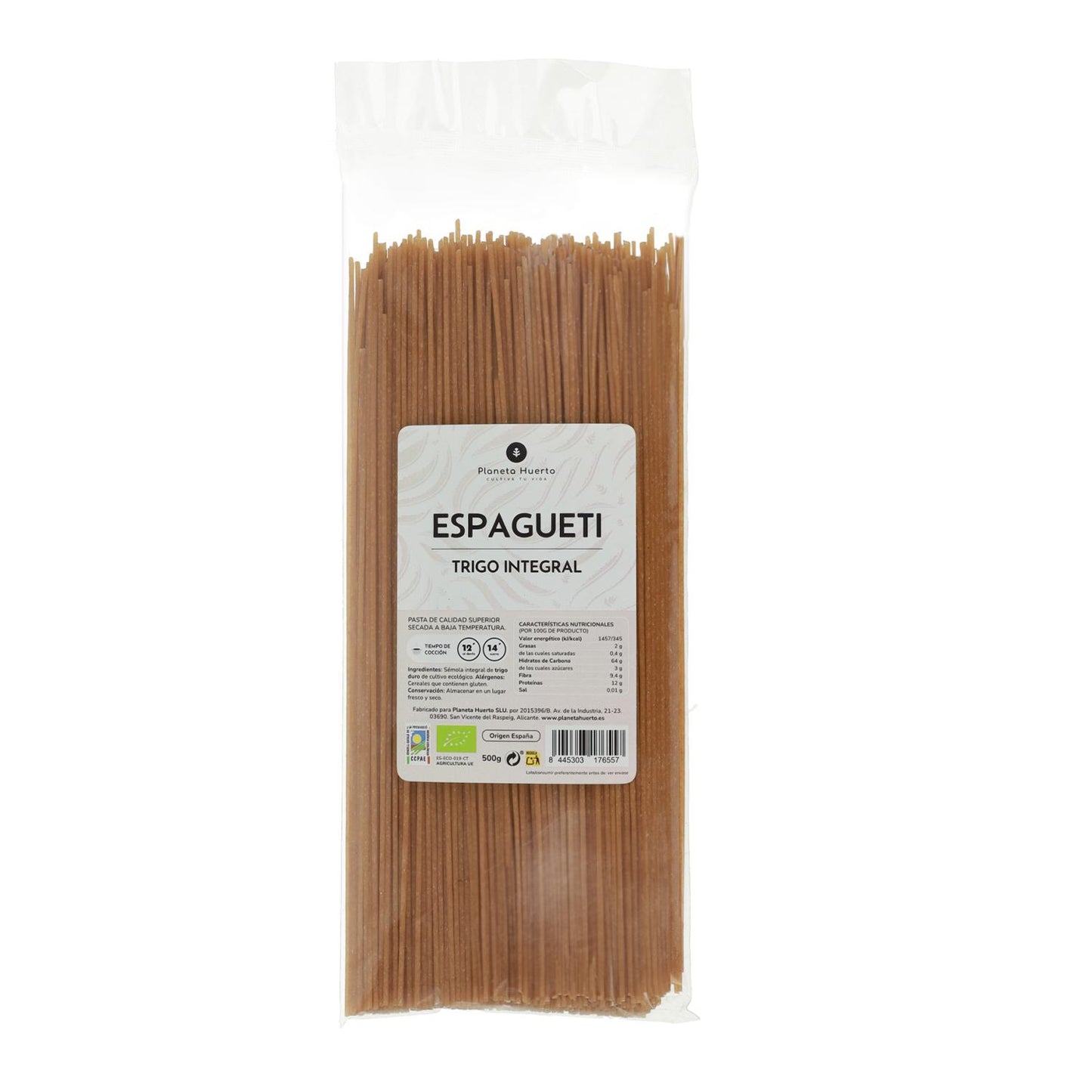 Espagueti de trigo integral ECO Planeta Huerto 500 g