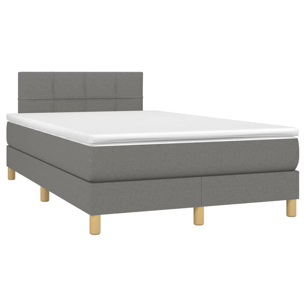 Cama Box Spring Con Colchón Y Led Tela Gris Oscuro 120x200 Cm / Vetonek_1
