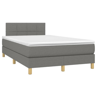 Cama Box Spring Con Colchón Y Led Tela Gris Oscuro 120x200 Cm / Vetonek_1