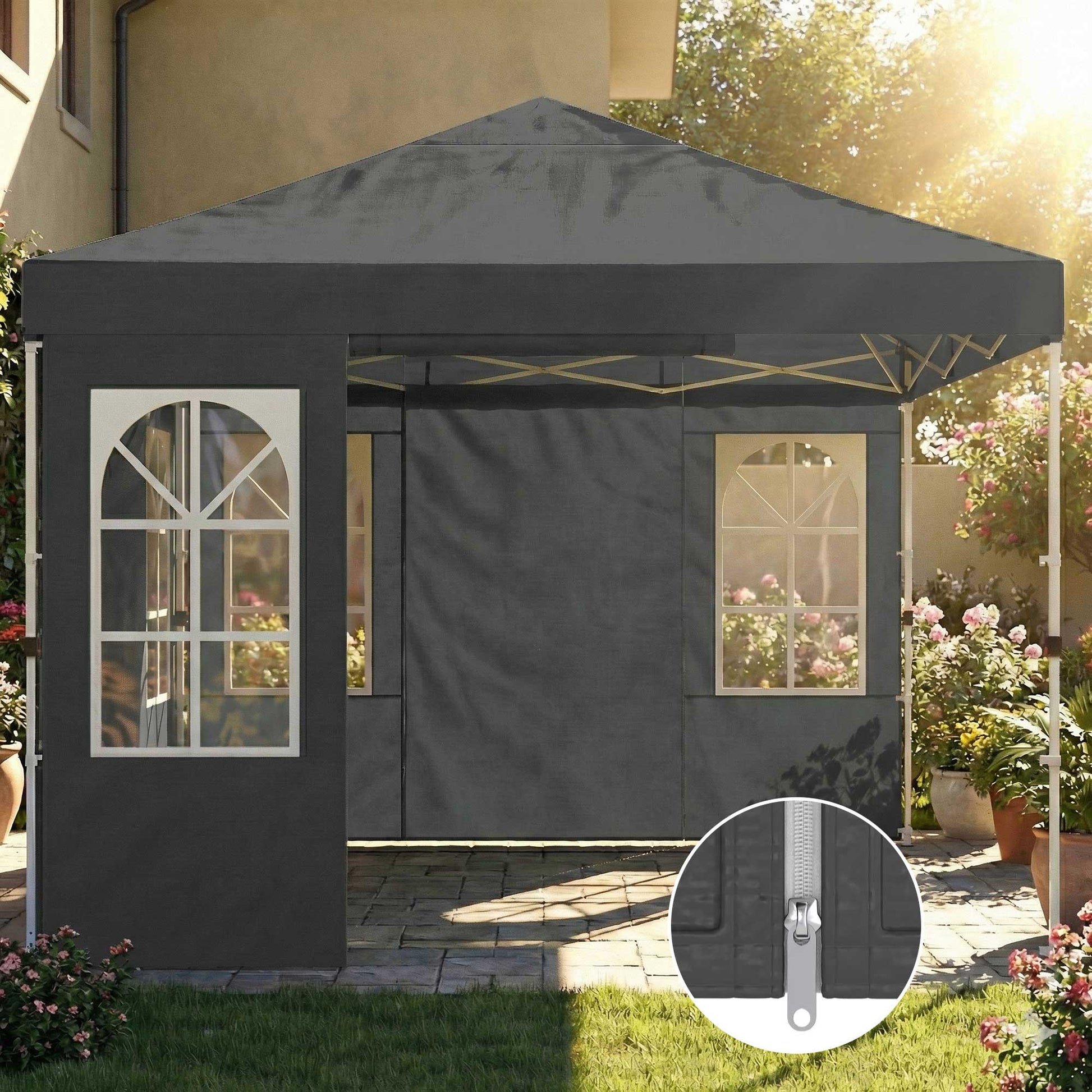 Outsunny Carpa Plegable 3x3m Pop-up Altura Ajustable Laterales Extraíbles Gris_3