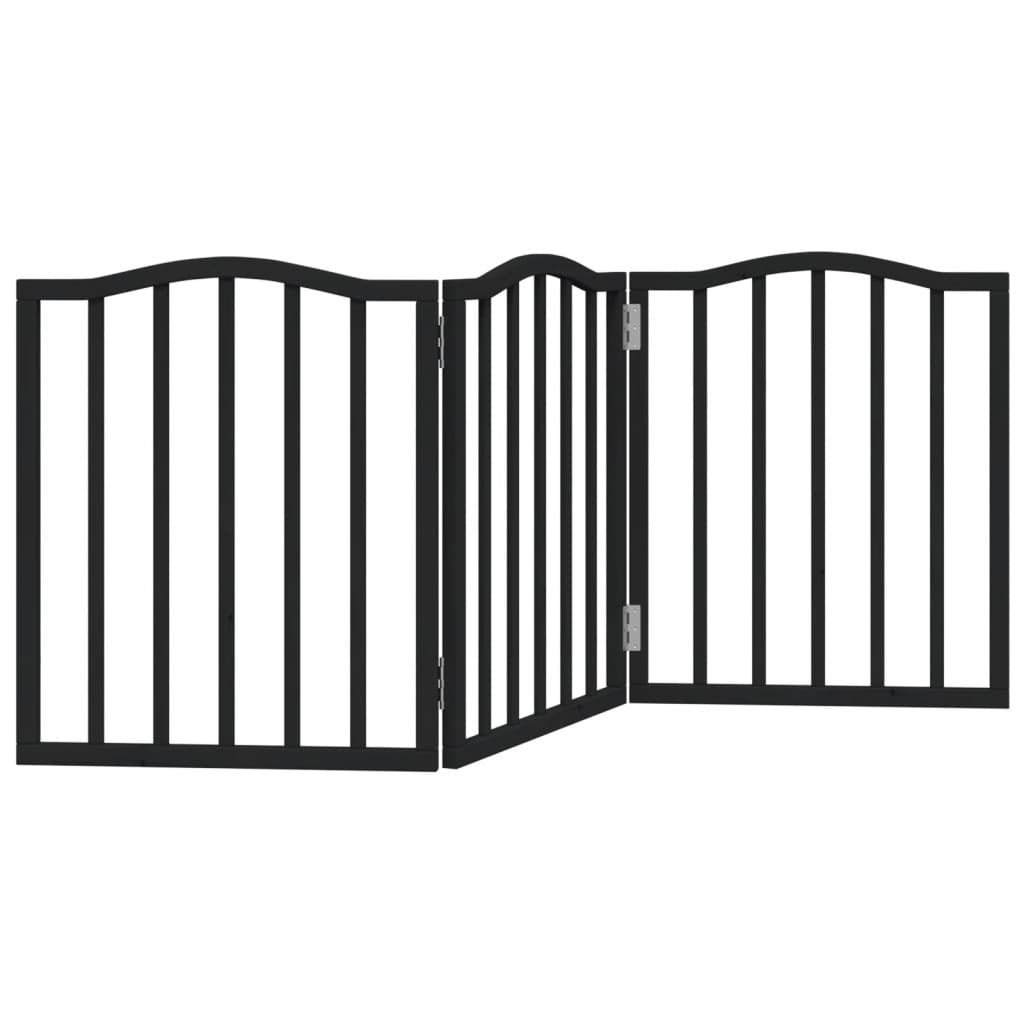 Vidaxl Puerta Para Perros Plegable 3 Paneles Madera Álamo Negra 150 Cm_0