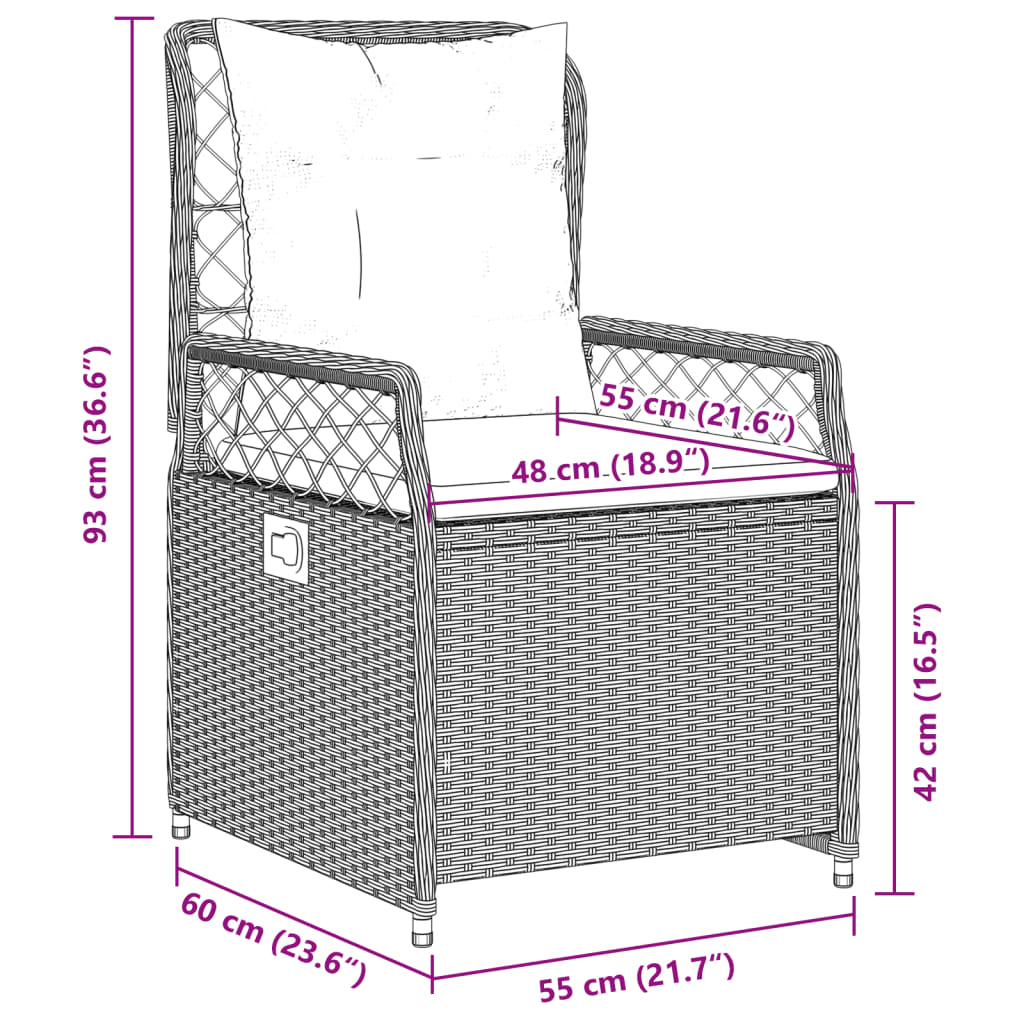 Set Comedor De Jardín 3 Piezas Y Cojines Ratán Sintético Marrón / Vetonek_5