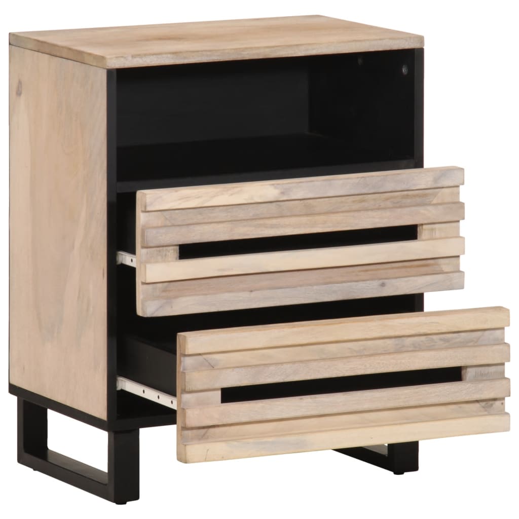 Mesita De Noche De Madera Maciza De Mango Rugosa 50x34x62 Cm_1