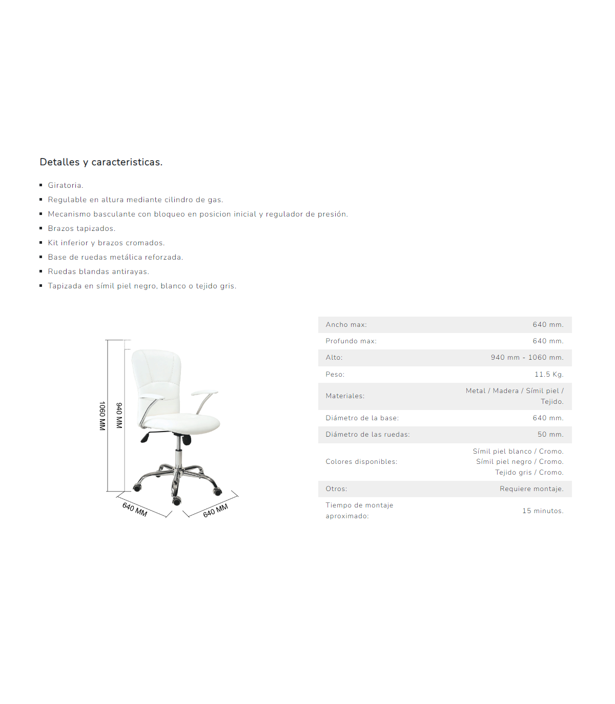 Sillón Despacho Giratorio Maggie Tapizada En Símil Piel Blanco, 56 Cm(ancho) 98.5/107.5_1