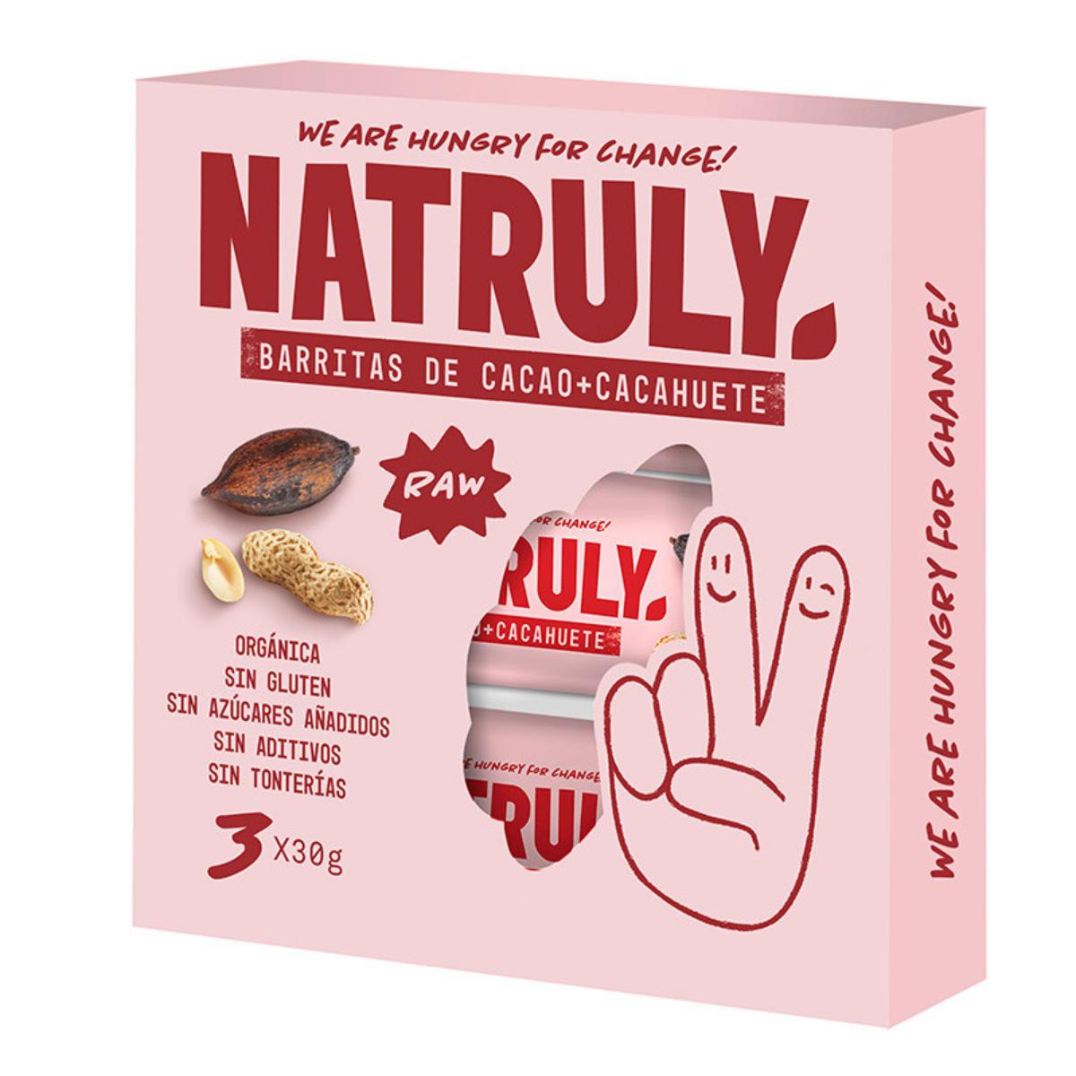 Pack 3 x 30 g barrita Raw BIO de cacao y cacahuete Natruly