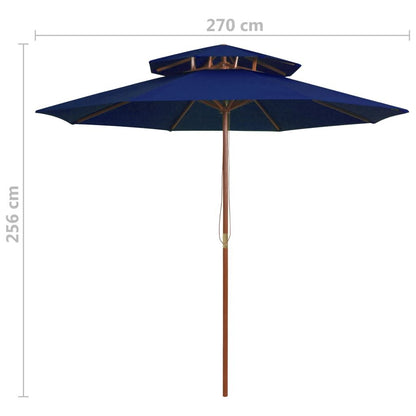 Vidaxl Sombrilla De Dos Niveles Palo De Madera Azul 270 Cm_2