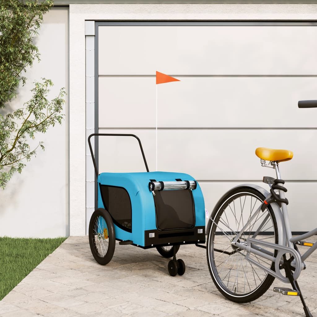 Vidaxl Remolque De Bicicleta Mascotas Hierro Tela Oxford Azul Negro_1