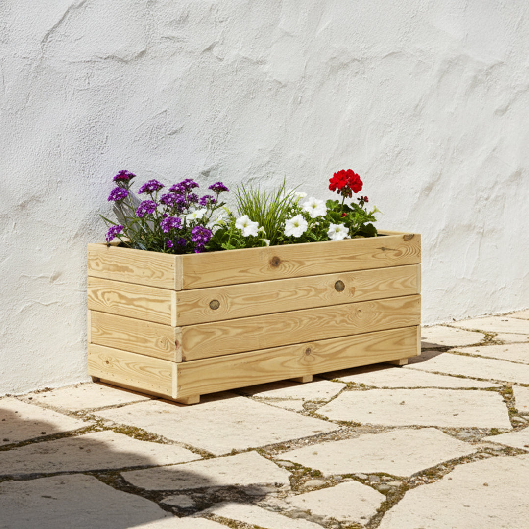 Jardinera Rectangular De Madera Tratada 110x45x40 Cm Ghio Hortalia_1