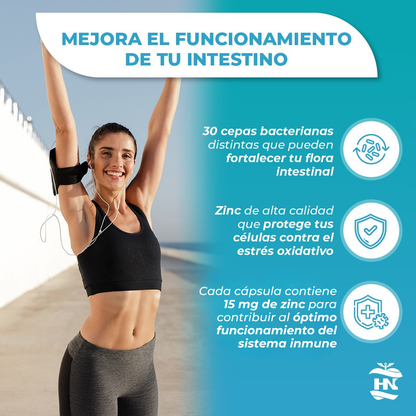 Probioticos y Prebioticos Intestinales Con Zinc - 30 Caps - 30 Cepas Bacterianas + Inulina Para Apoyo Inmunológico_4