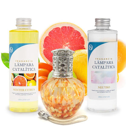Pack Ahorro Lámpara Catalítica Drops Orange + Fragancia Winter Citrus 200ml + Limpiador Neutro 200ml + Mecha Repuesto_0