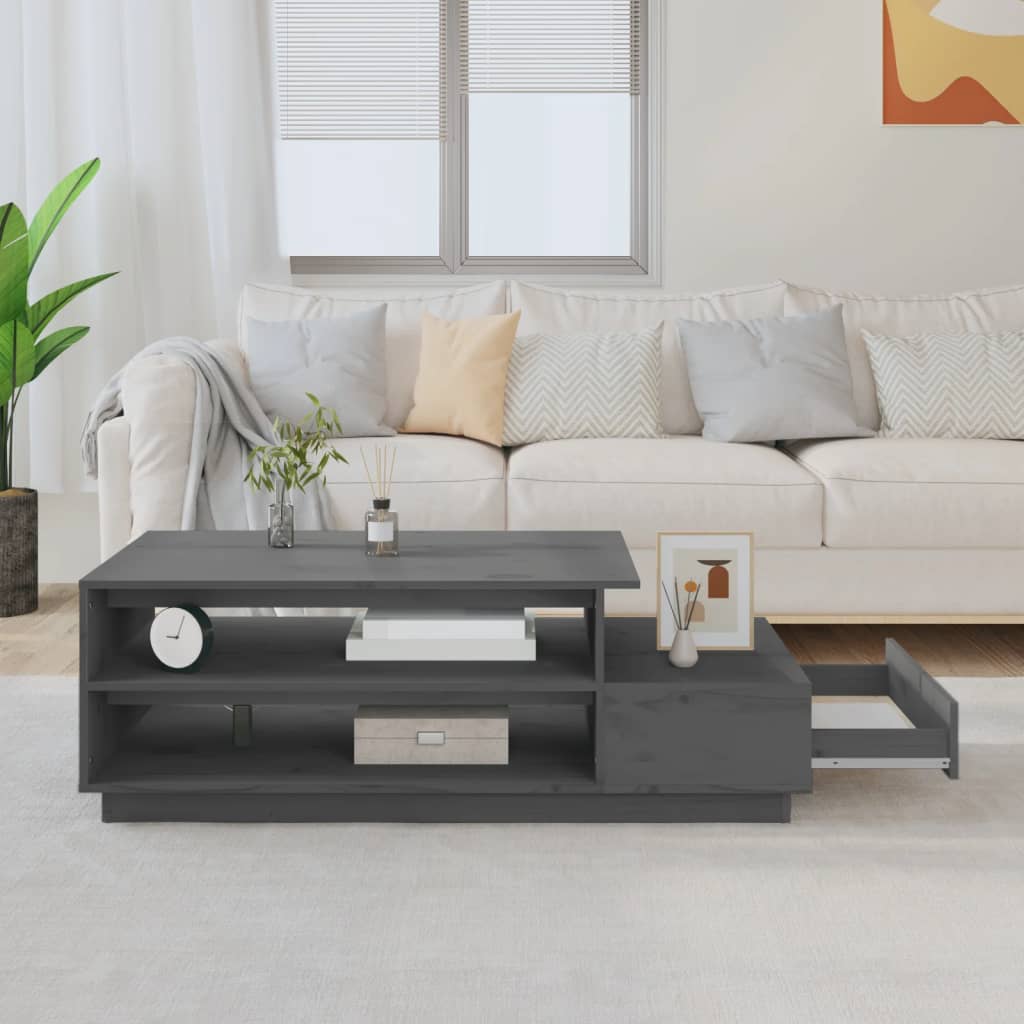 Mesa De Centro Madera Maciza De Pino Gris 120x50x40,5 Cm_1