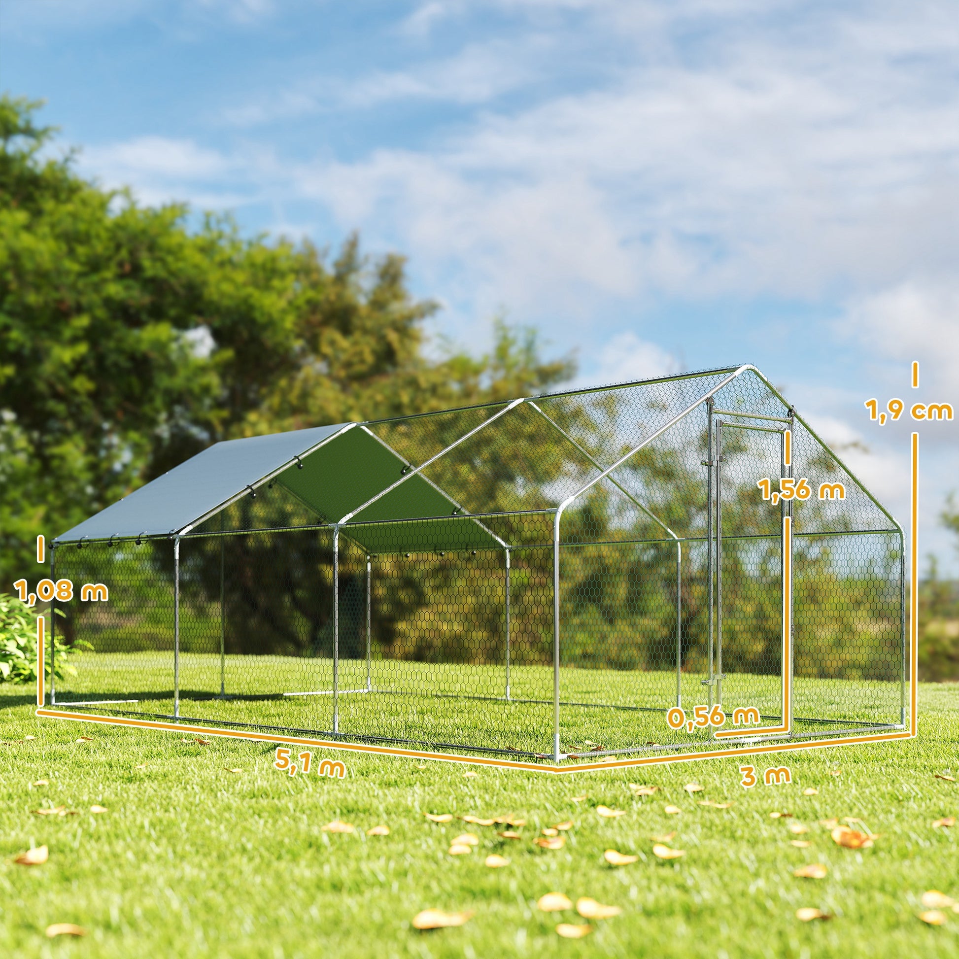 Pawhut Gallinero Para Exterior Grande 5,1x3x1,9 M 15,3 M² Con Cubierta Cerradura_2