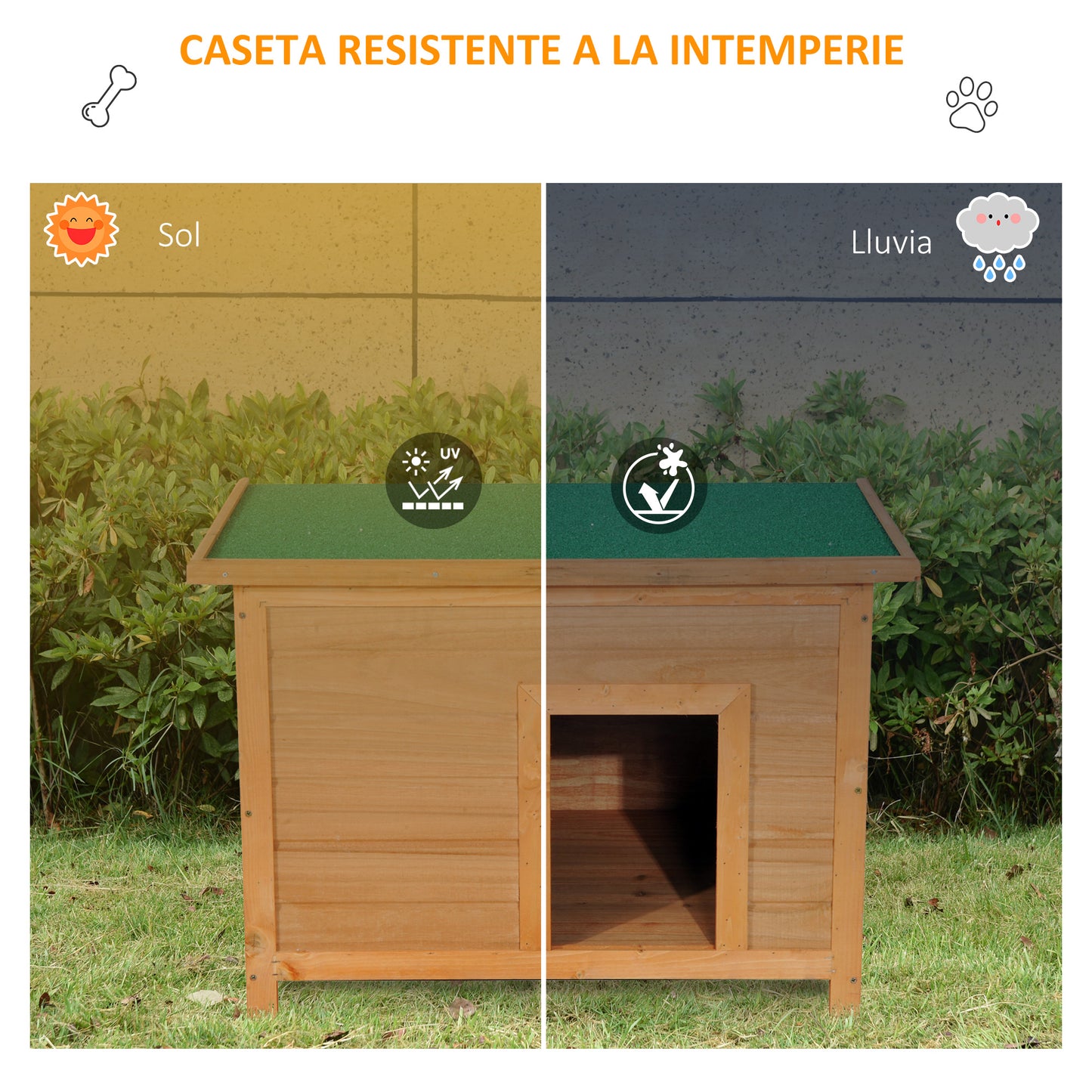 Pawhut Caseta De Madera Para Perro 82x58x58cm Techo Abatible Asfáltico_3