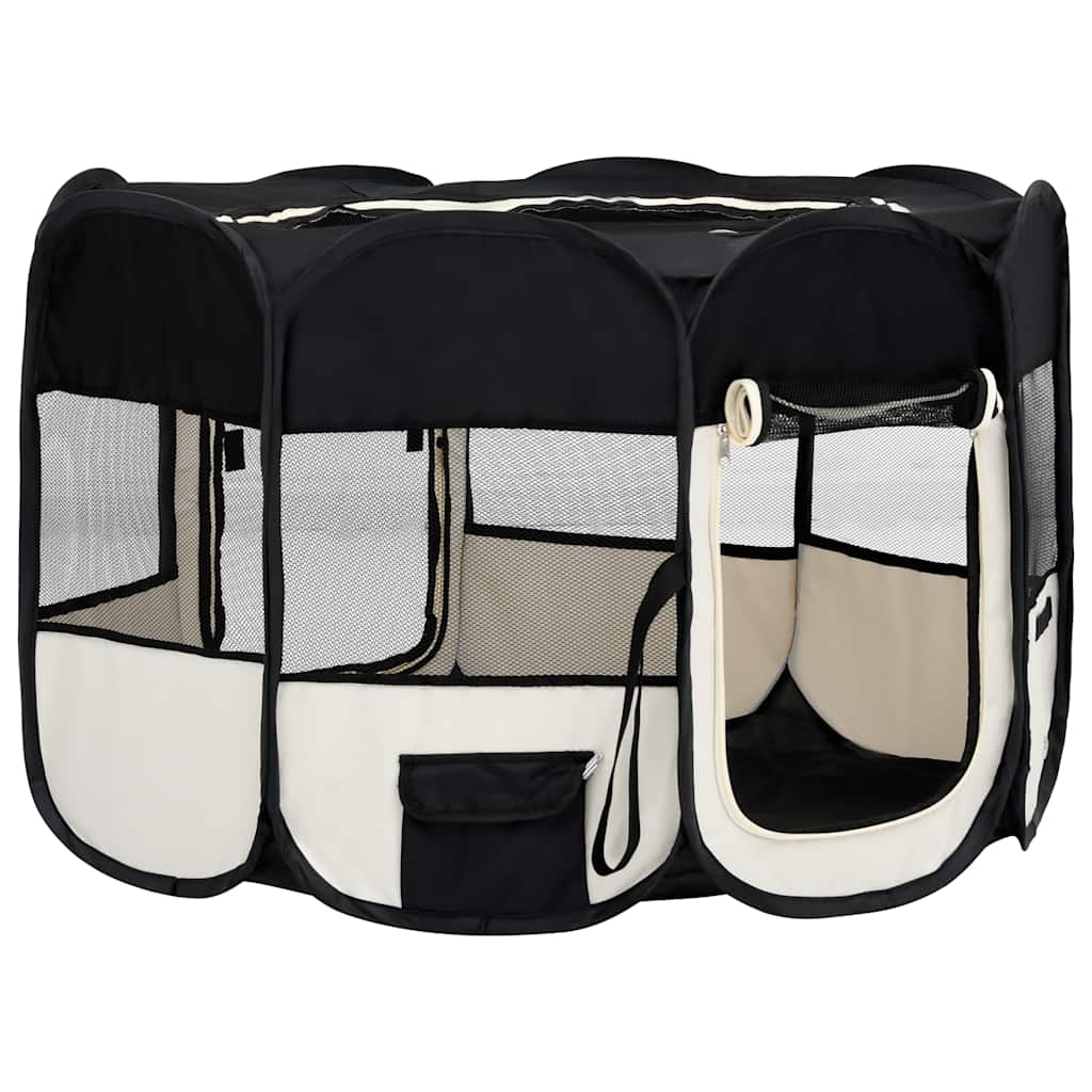 Parque De Perros Plegable Y Bolsa Transporte Negro 125x125x61cm_2