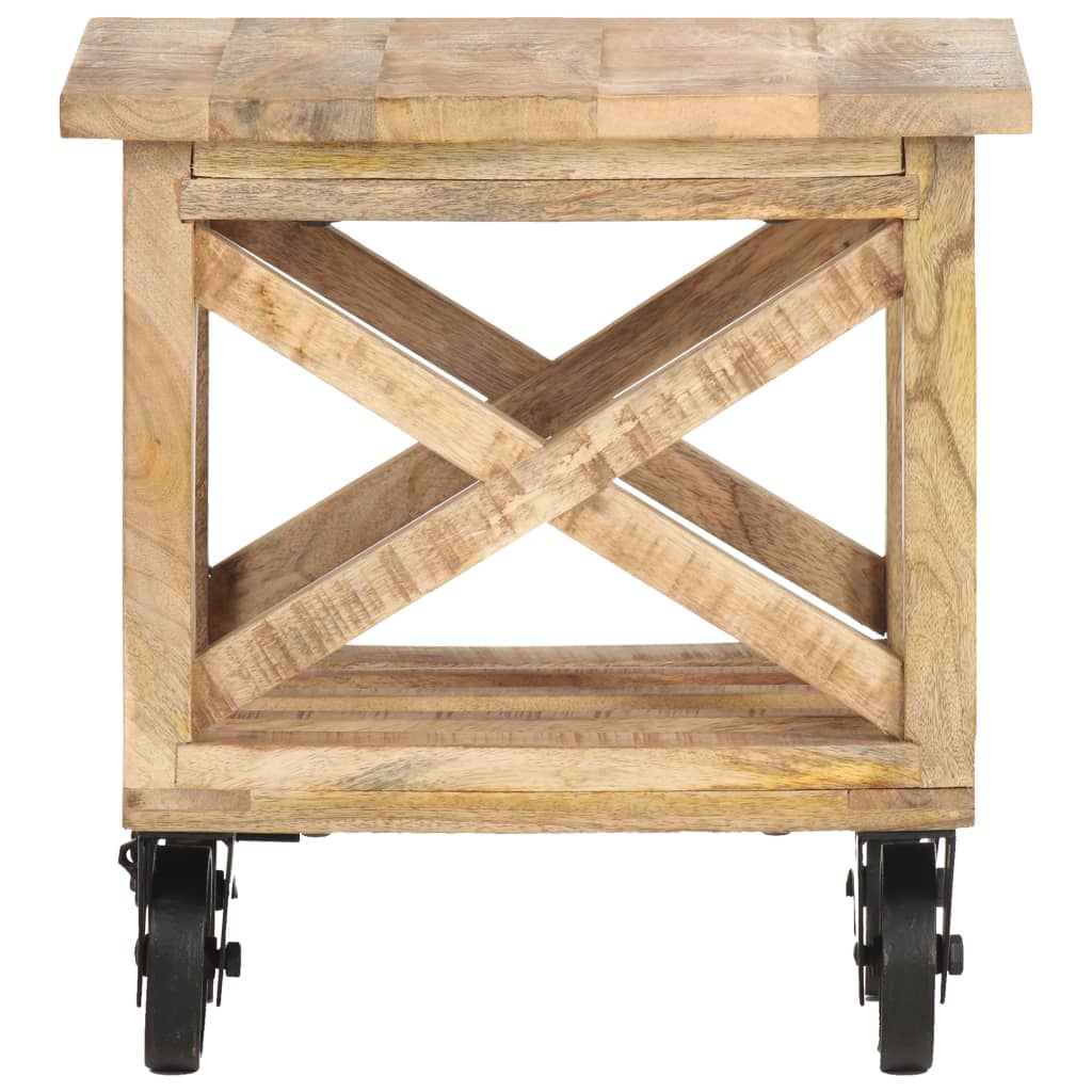 Mesa Auxiliar Con Ruedas Madera De Mango Rugosa 40x40x42 Cm_1