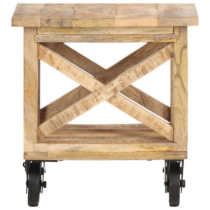 Mesa Auxiliar Con Ruedas Madera De Mango Rugosa 40x40x42 Cm_1