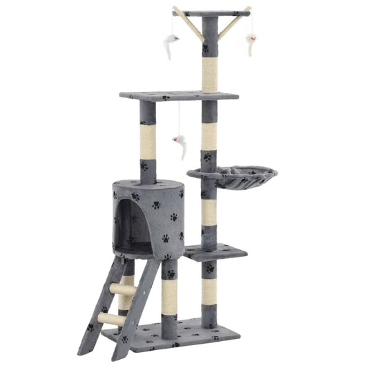 Vidaxl Rascador Para Gatos Con Poste De Sisal 138 Cm Huellas Gris_0