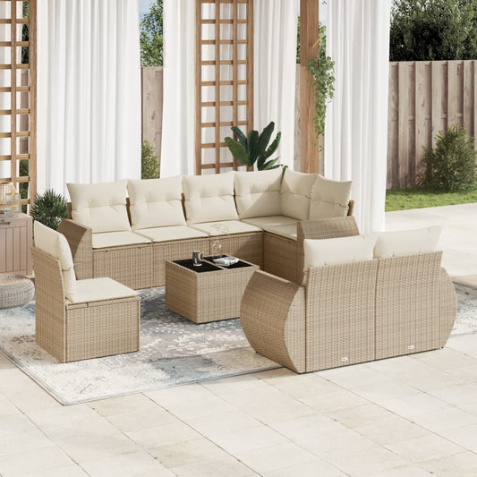 Set De Sofás De Jardín 9 Pzas Con Cojines Ratán Sintético Beige / Vetonek_0