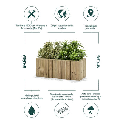 Jardinera De Madera Para Exterior 100x34x40 Cm Atrium Hortalia_3