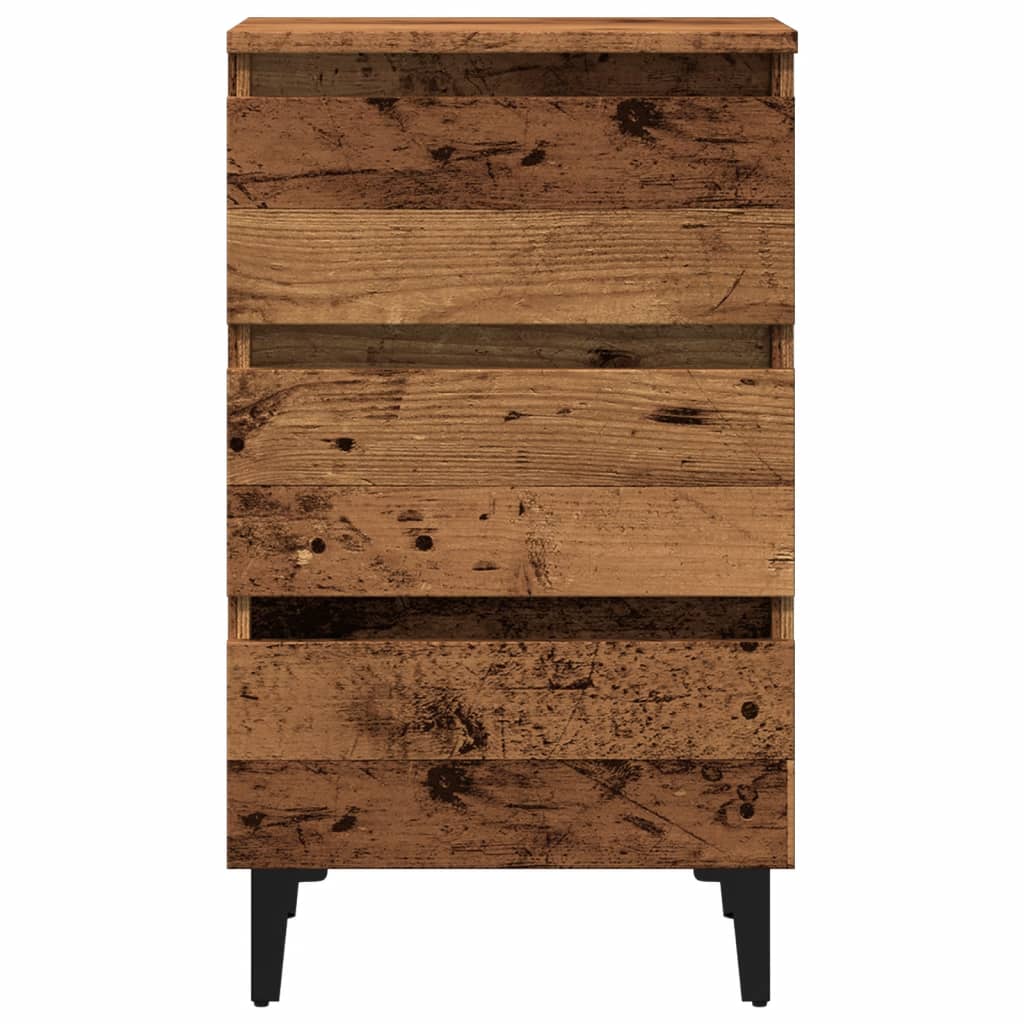 Mesita De Noche Con Patas De Metal Madera Envejecida 40x35x69cm_2