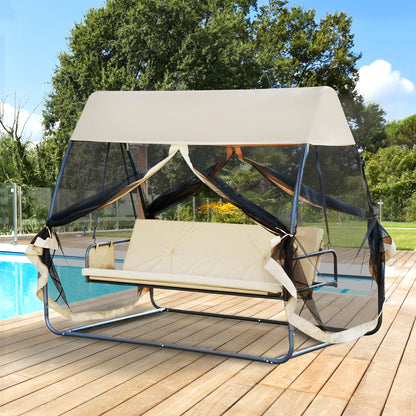 Outsunny Columpio Jardín 3 Plazas Convertible En Cama Con Mosquitera Puertas_1