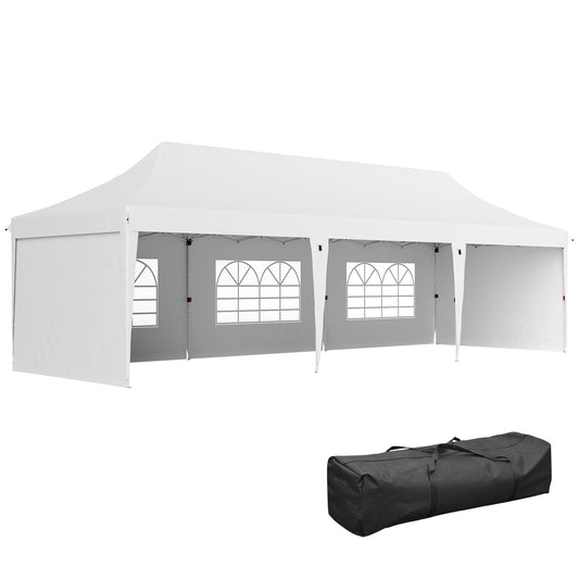 Outsunny Carpa Plegable 9x3x3 M Con Altura Ajustable Protección Uv50+ Blanco_0