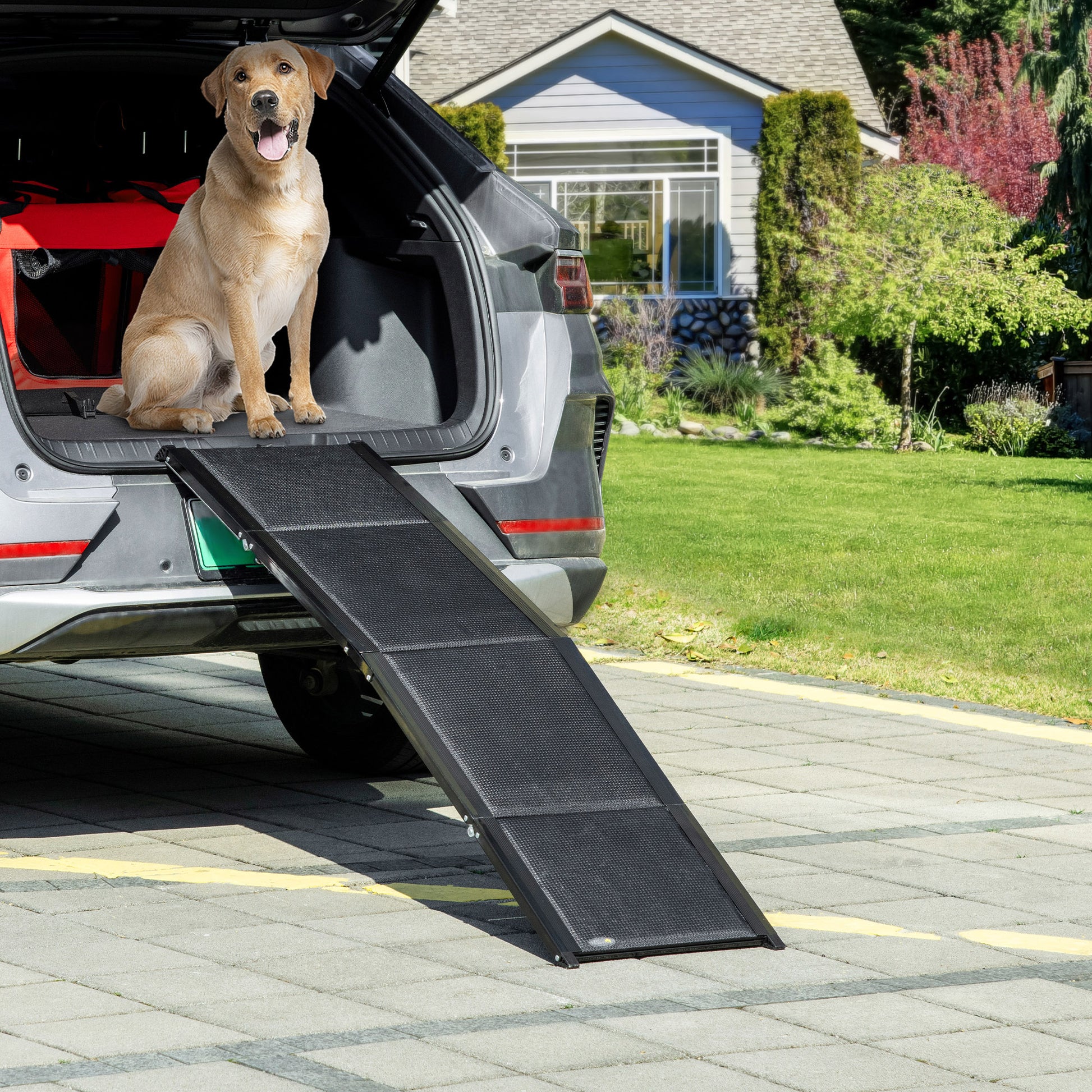 Pawhut Rampa Plegable Para Perros De Aluminio Para Coche 158x43,5x2,5 Cm Negro_1