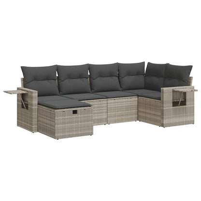 Set De Sofás De Jardín 6 Pzas Y Cojines Ratán Sintético Gris / Vetonek_5