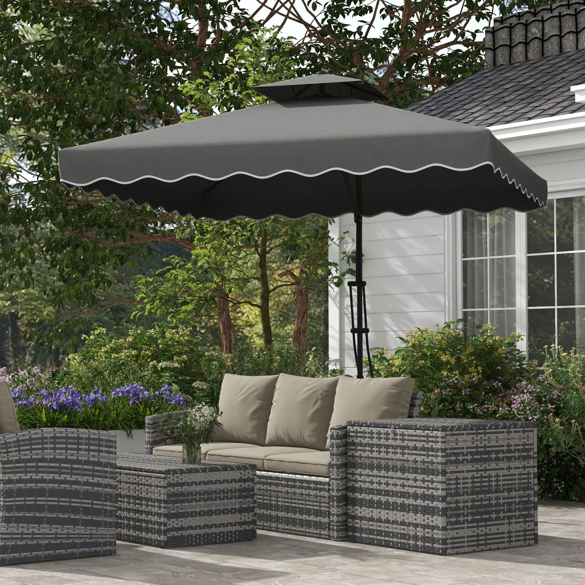 Outsunny Sombrilla Terraza Exterior De 2,5 M Con Manivela Techo Doble Gris_1