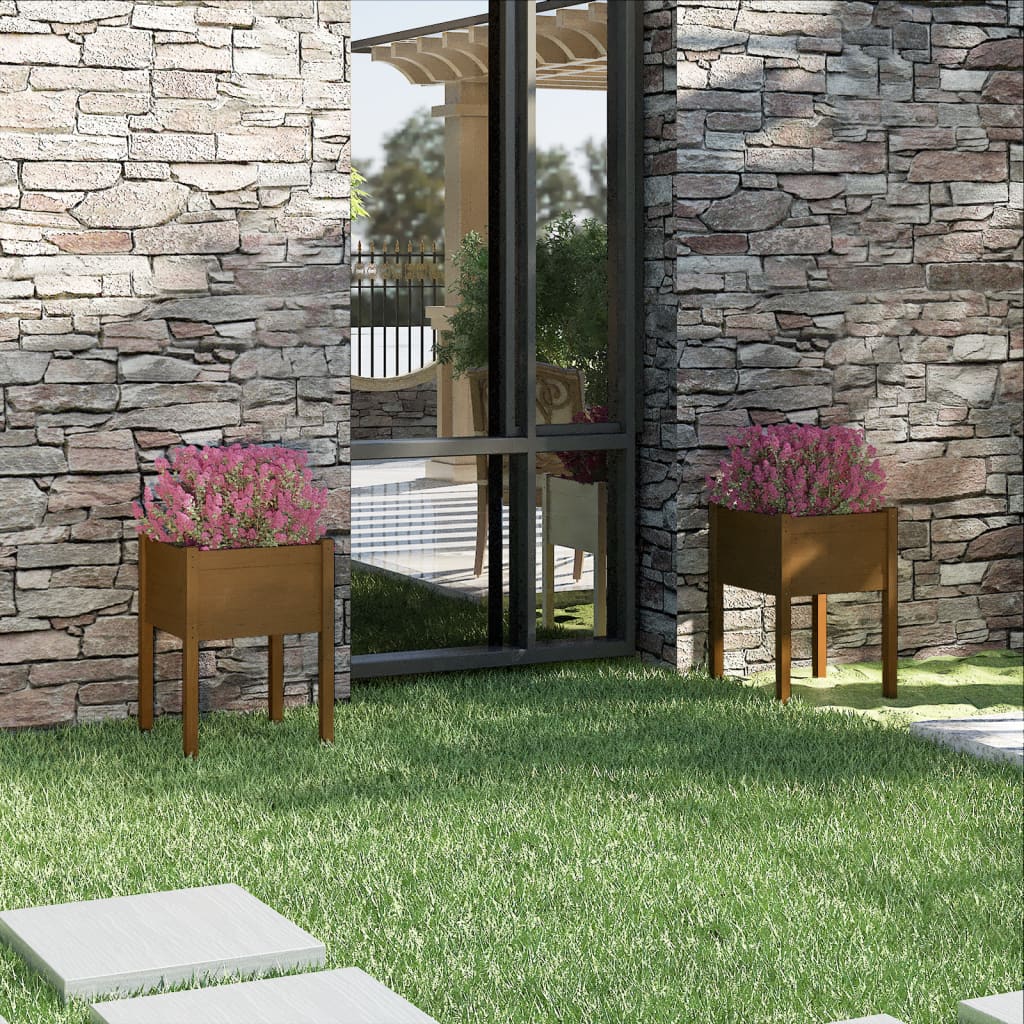 Jardineras 2 Uds Madera Maciza De Pino Marrón Miel 50x50x70 Cm_1