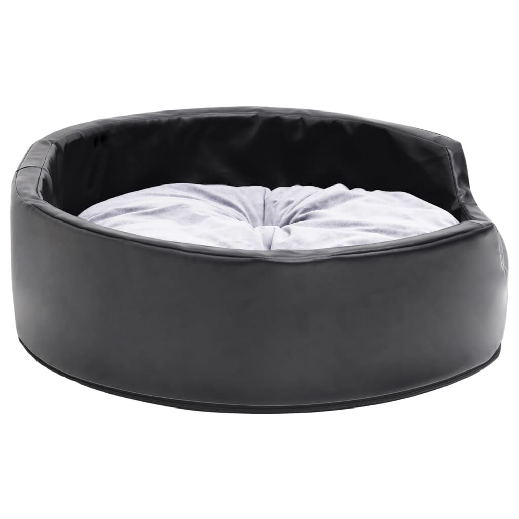 Vidaxl Cama Para Perros Felpa Y Cuero Sintético Negro Gris 69x59x19 Cm_3