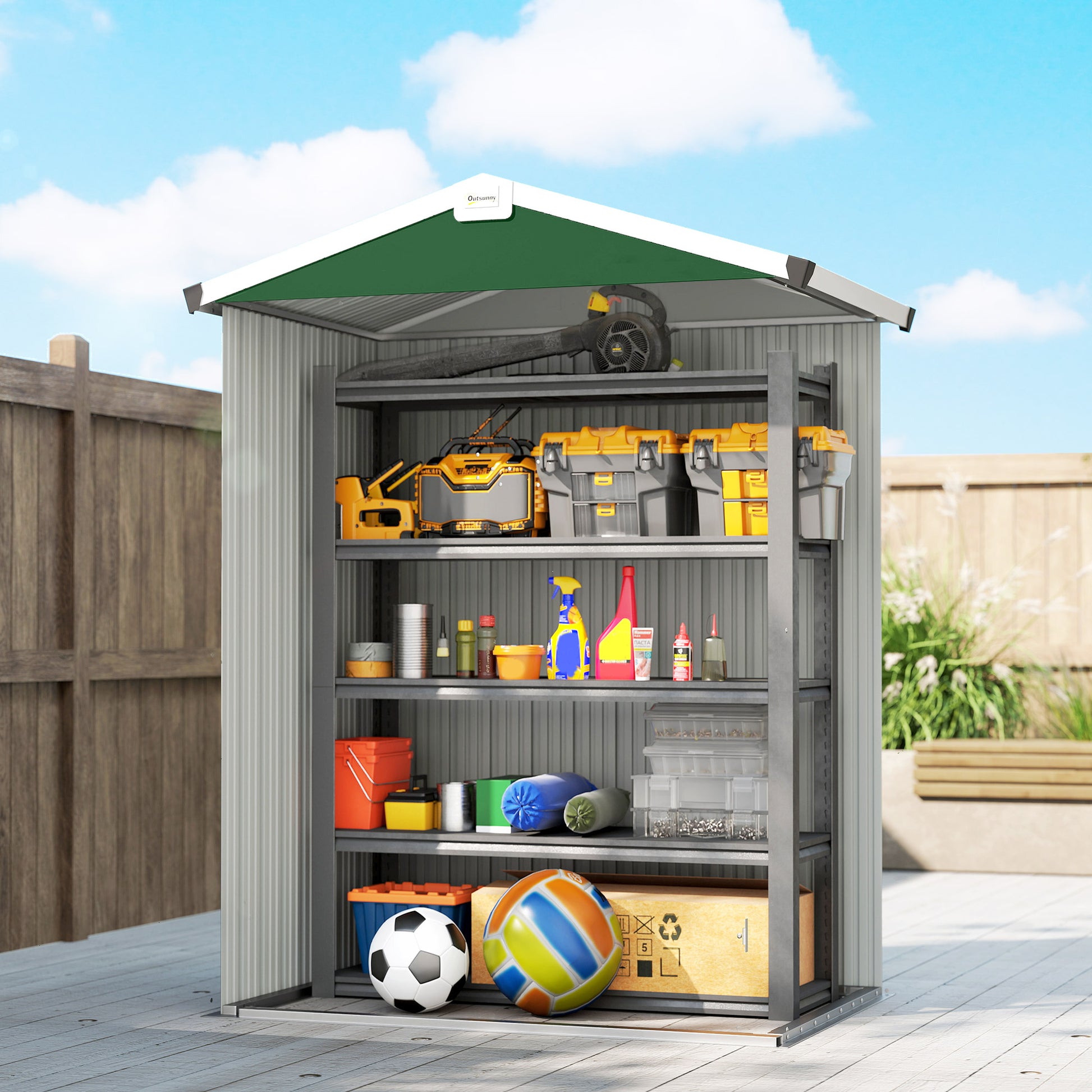 Outsunny Caseta De Jardín Exterior 1,1 M² 133x87x178 Cm Puertas Abatibles Verde_3