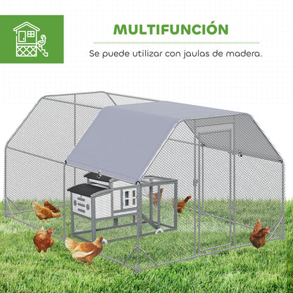Pawhut Gallinero Exterior Grande 2,8x3,8x1,95 M Con 2 Habitaciones Plata_5