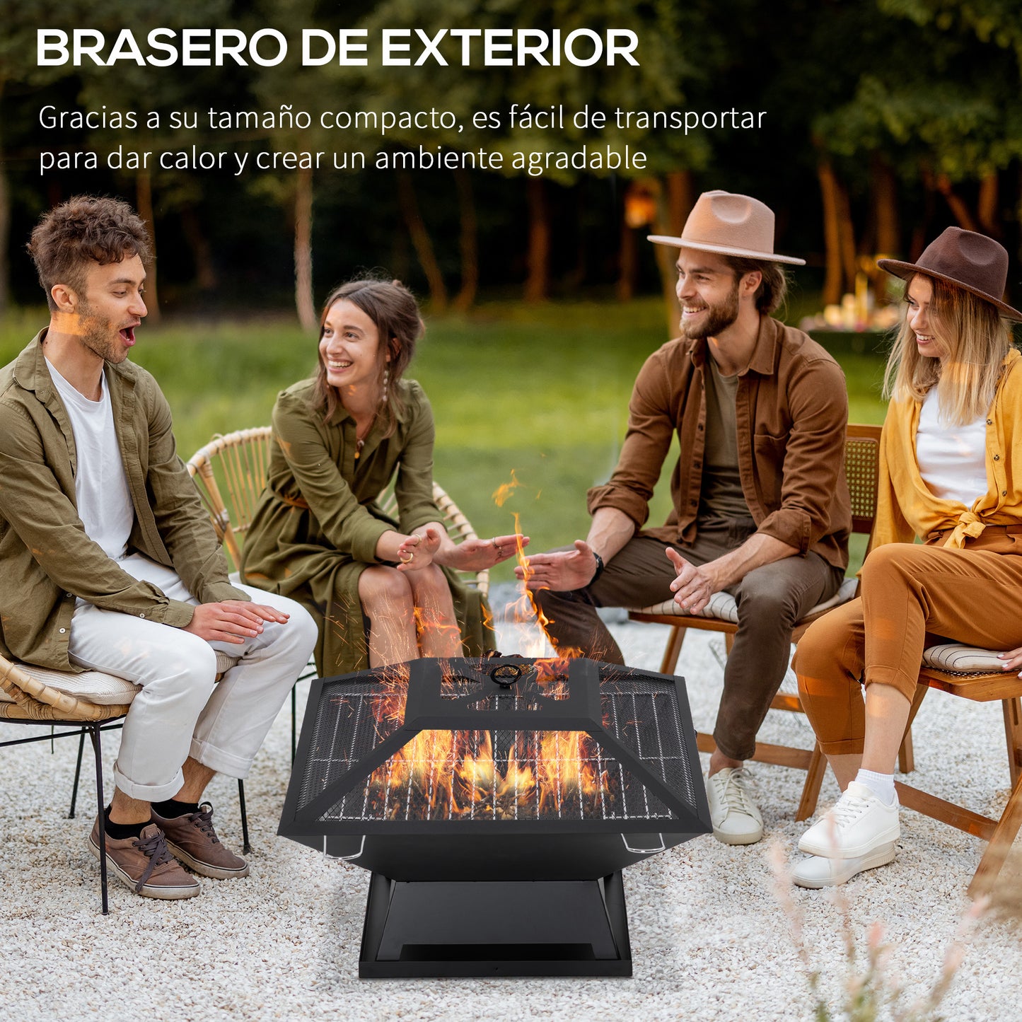 Outsunny Brasero Exterior De Acero Con Protector De Chispas 45x45x34 Cm Negro_3