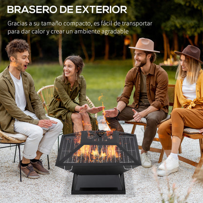 Outsunny Brasero Exterior De Acero Con Protector De Chispas 45x45x34 Cm Negro_3