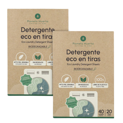 Pack 2x Eco-Tiras detergente y suavizante Planeta Huerto 80 lavados