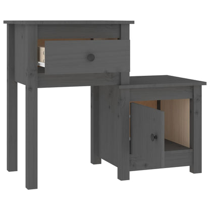 Mesitas De Noche 2 Uds Madera De Pino Gris 79,5x38x65,5 Cm_2
