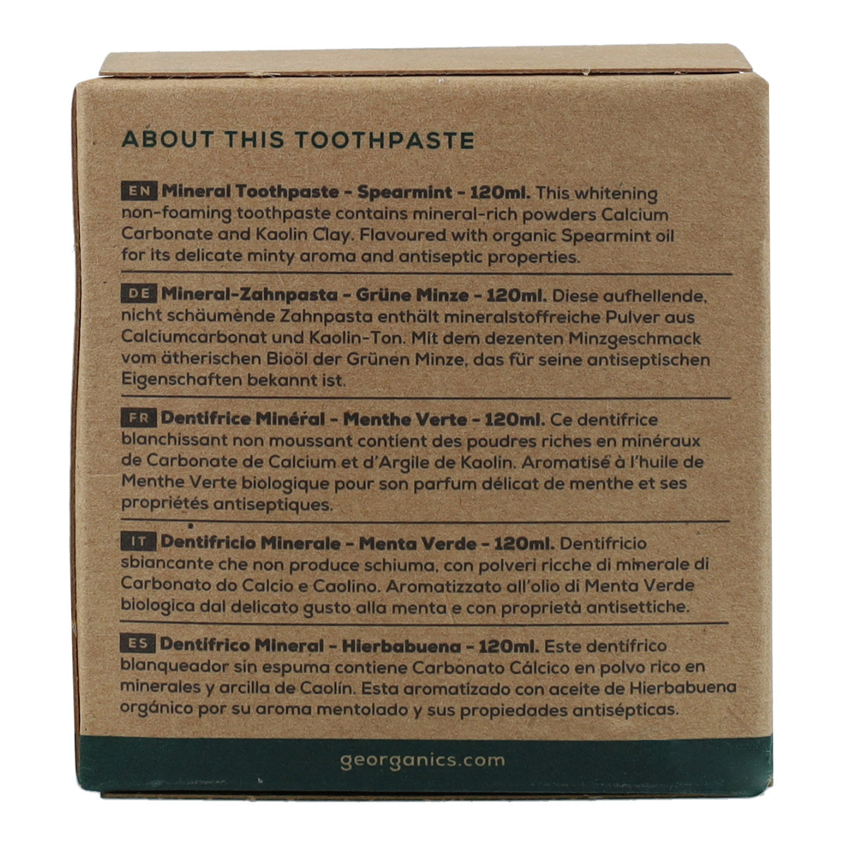 Dentífrico natural Hierbabuena  y Coco Georganics 120 ml