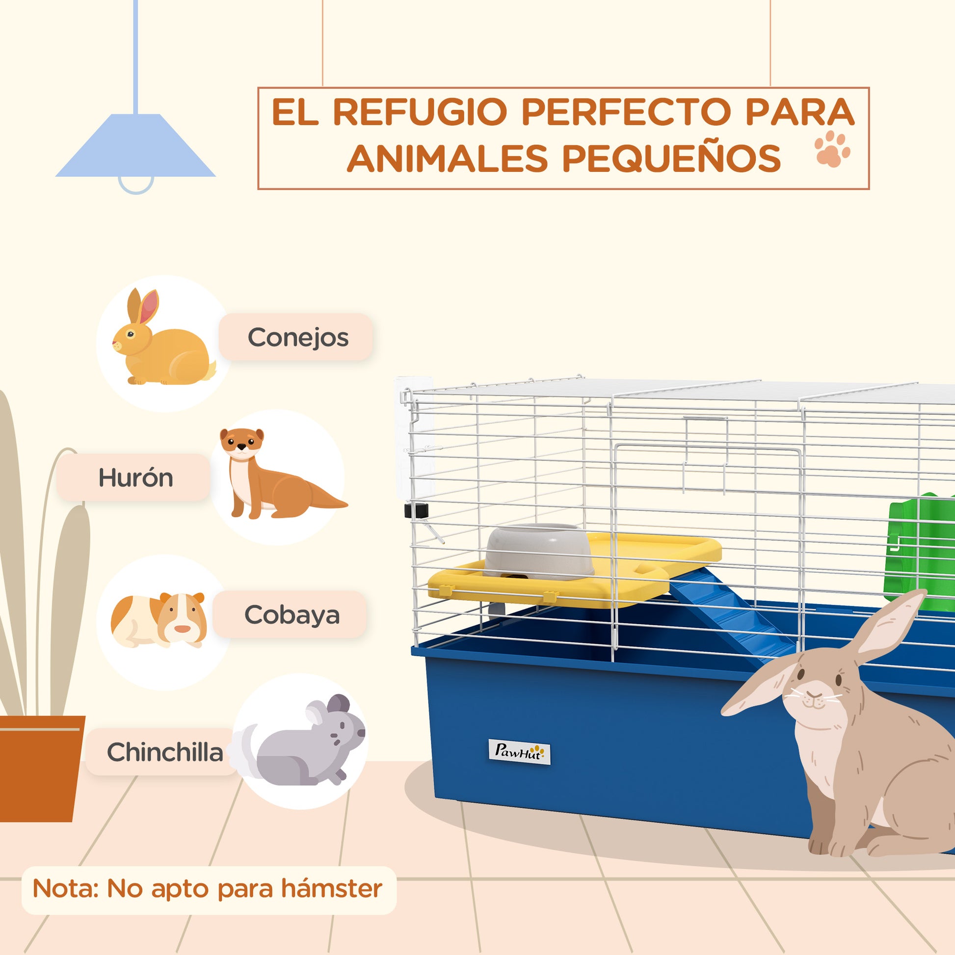Pawhut Jaula Para Animales Pequeños Con Bandeja Inferior Rampa Comedero Azul_3