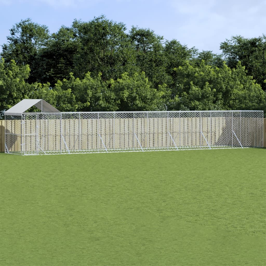 Vidaxl Perrera De Exterior Con Techo Acero Galvanizado Plata 14x2x2,5m_1