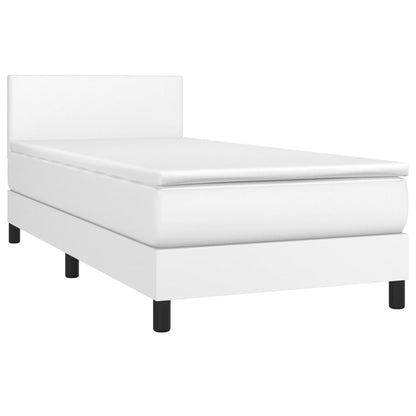 Cama Box Spring Y Colchón Led Cuero Sintético Blanco 80x200 Cm / Vetonek_5